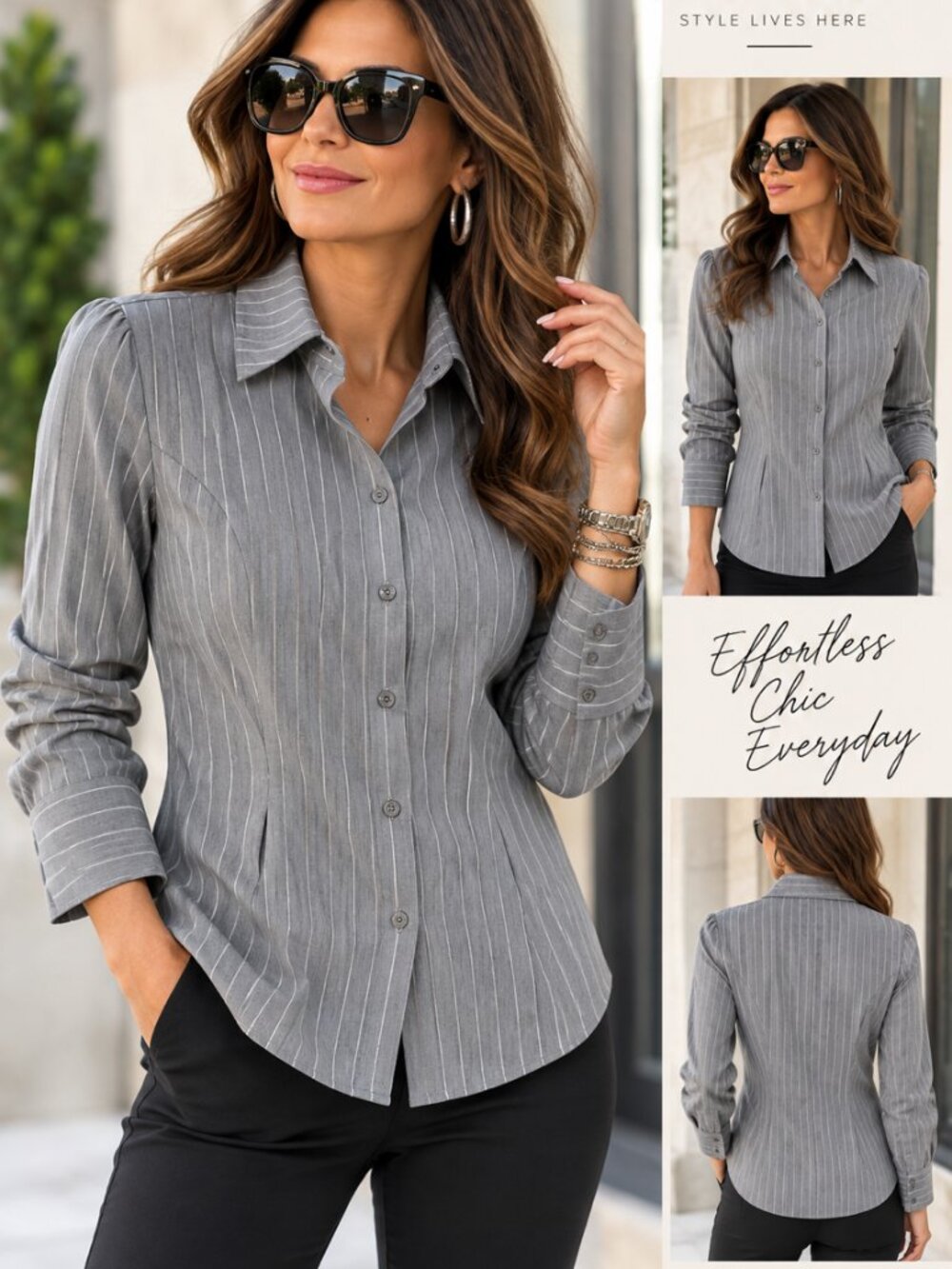AM1212ST Grey Striped Button Down Shirt Fitted